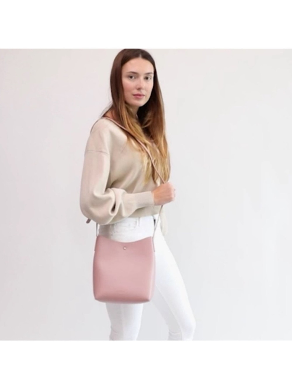 SAMARA Blush Pink Pebble Leather Crossbody Bag - Picture 4 of 10